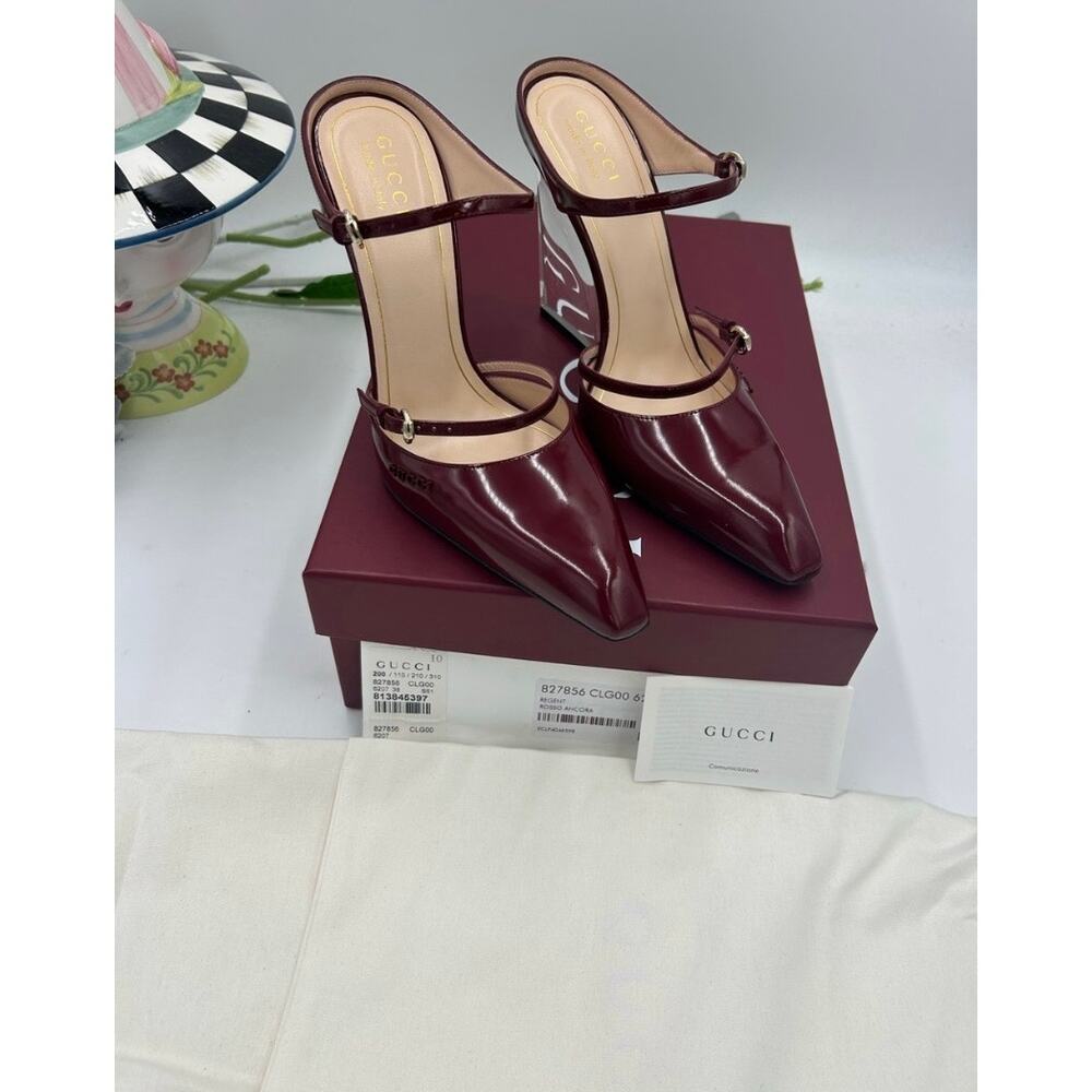 Women's Gucci calf skin Rosso wedge mules size 38 made in Italy - Picture 12 of 14